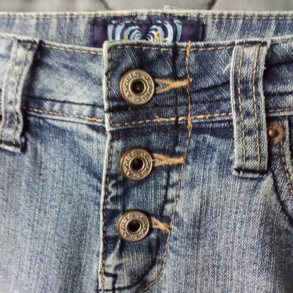 Women's Angels Bootcut Distressed Ripped Jeans Style Light Wash 3 Button Closure - Picture 4 of 15